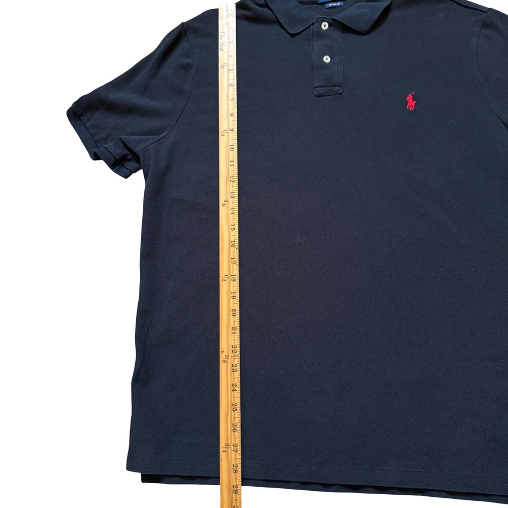 Polo Ralph Lauren Mens XL Classic Fit Navy Blue Mesh Polo Red Pony Logo Top - Picture 5 of 7
